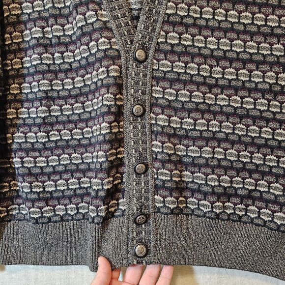 Vtg Jantzen Mens Cardigan Sweater Made in USA Grey Geometric Boxy Grandpa XL - Picture 2 of 7